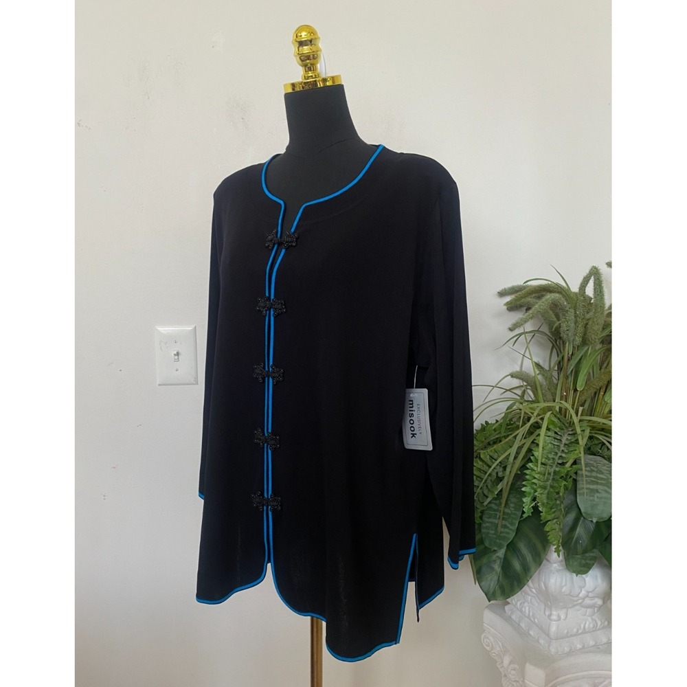 NWT Exclusively Misook Black Blue 100% Acrylic Knit Cardigan Jacket Sz 3X, $312